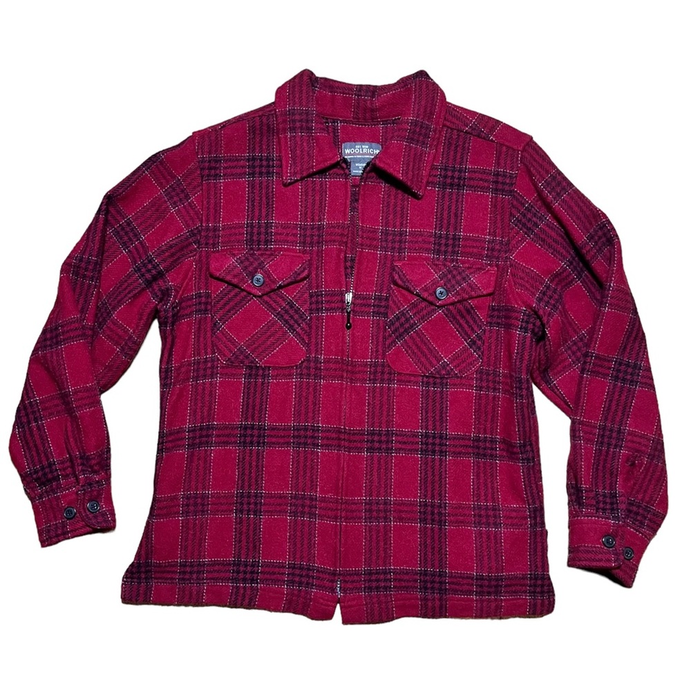 Woolrich Wm’s Ruby Red & Black Wool Plaid Zip Shirt Jacket Shacket Sz M